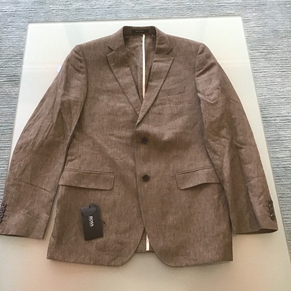 NEW Hugo Boss Mens 40R The Base Pure 100% Linen Sport Coat Blazer Brown $545